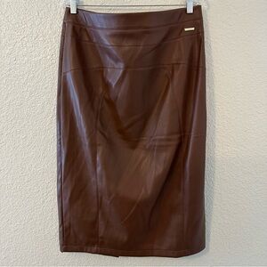 Marc New York Faux Leather Cognac Brown Leather Midi Skirt